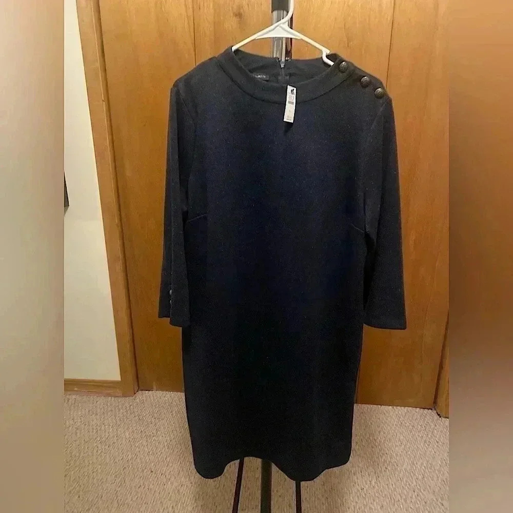 Talbots Navy Blue Shift Dress with Shoulder Buttons